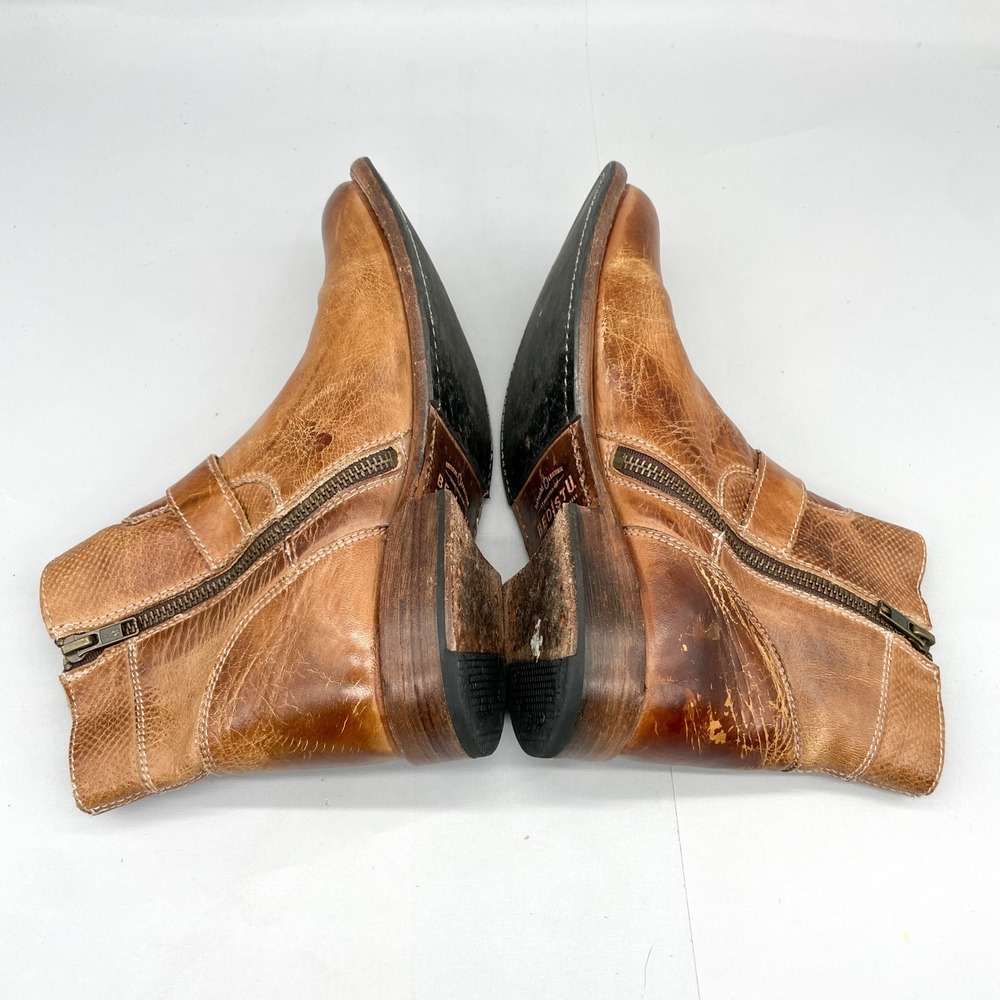 Bed Stu Womens 9 Becca Boots Tan Rustic Leather Moto Booties Zip Buckle Western - Picture 9 of 11